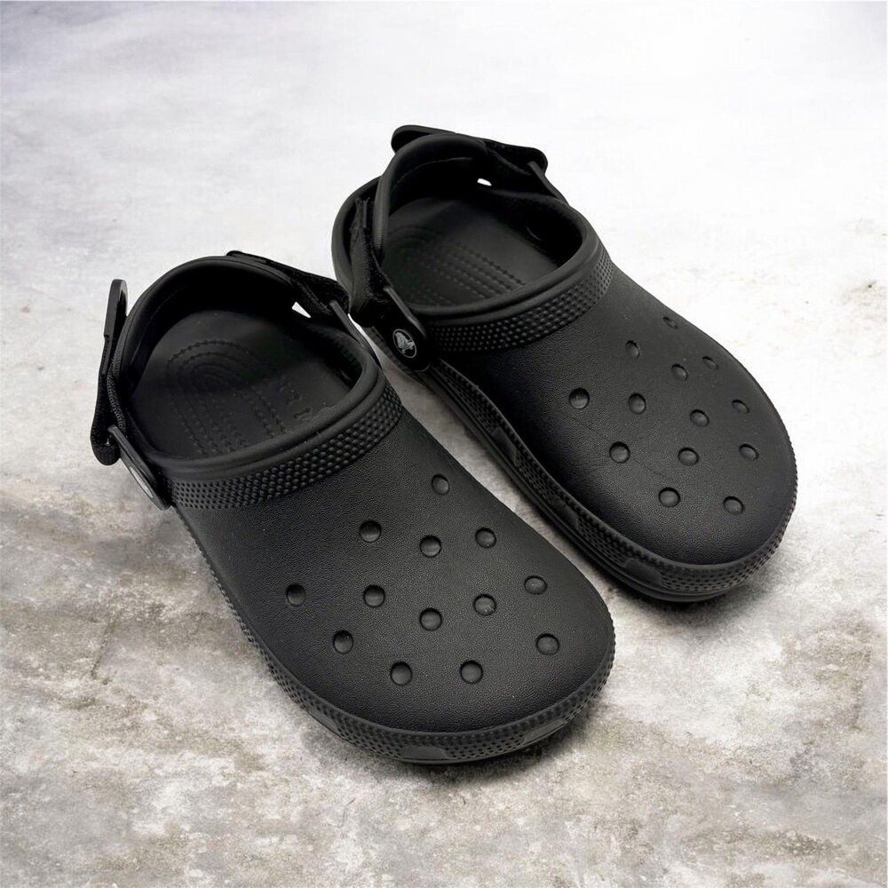 Crocs Classic Work Clog Women 7 Men 5 Slip Resistant Adjustable Back Strap Black